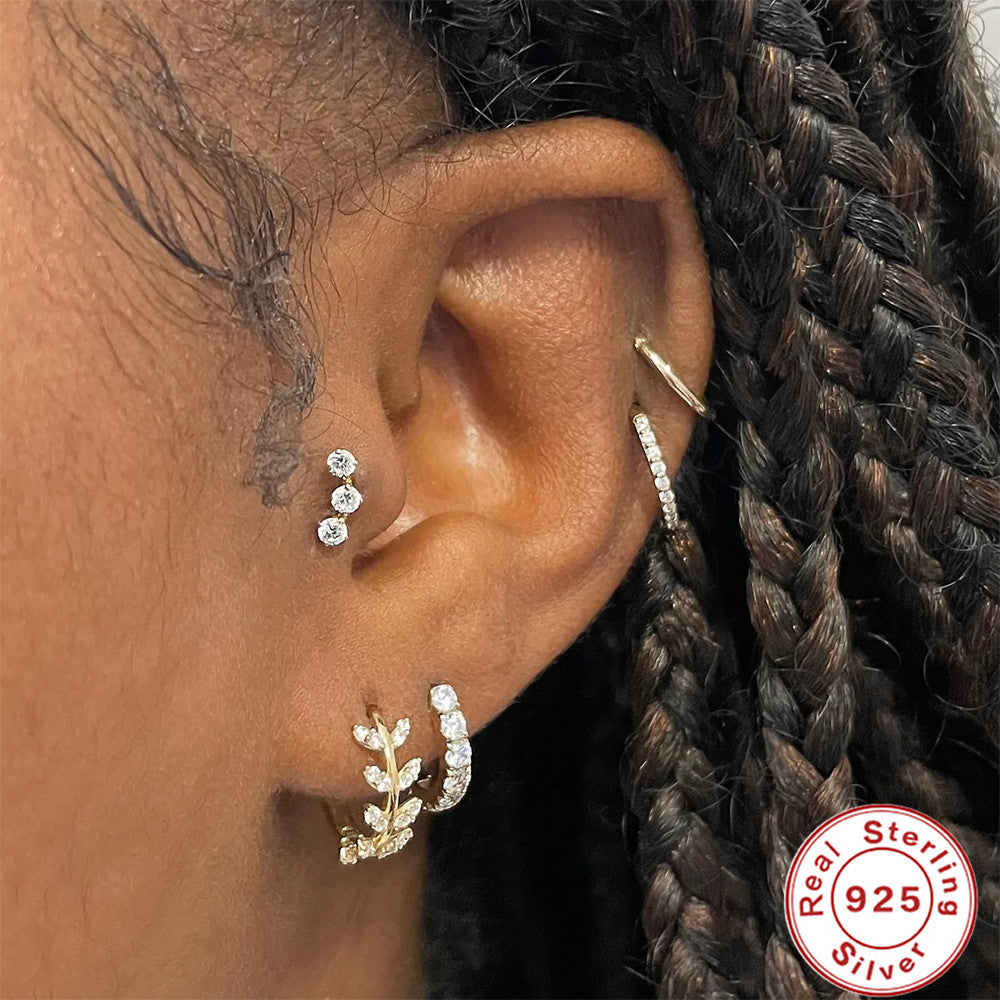 S925Sterling Silver Cartilage Piercing Diamond-Studded Hoop Earrings Ear Cuffs Ear Studs shien Hot-selling Punk Style Ear Cuff