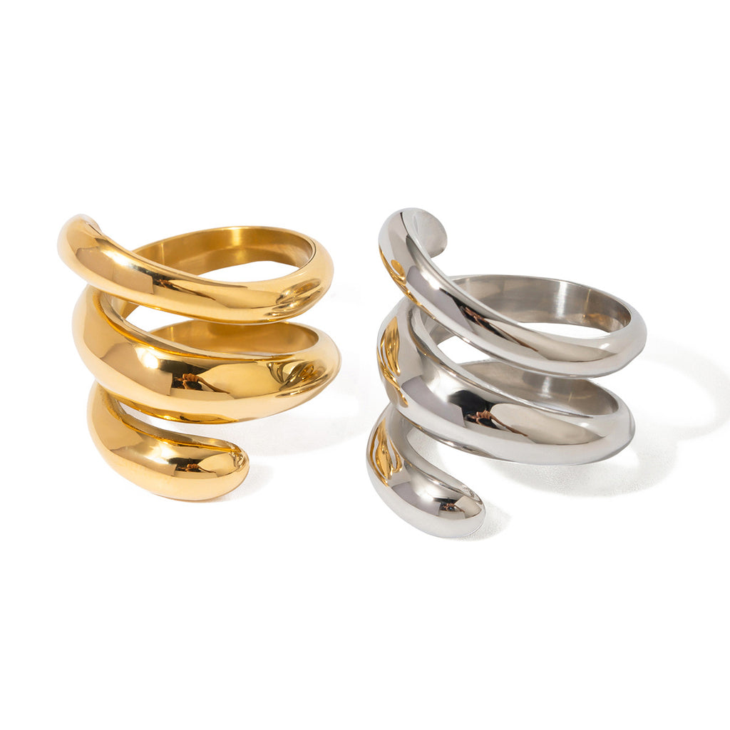 2H 18K Gold Stainless Steel Smooth Spring-Shaped Three-Layer Ring Fashionable Design Ring