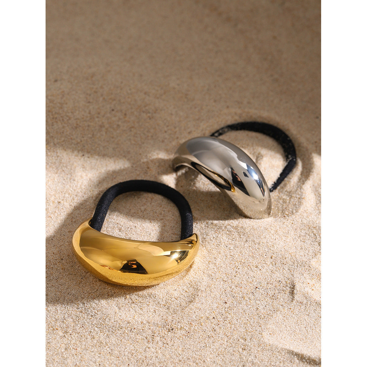 18k Gold Stainless Steel Hair Tie Hair Accessory Glossy U Large Black Hair Tie