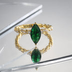 R0533 Fashionable Design Water Drop Shape Green Zircon Ring for Women Simple and Elegant