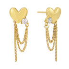 E0708 Elegant Fashion Simple Heart-Shaped Zircon Inlaid Tassel Chain Earrings for Women Heart Drop Earrings
