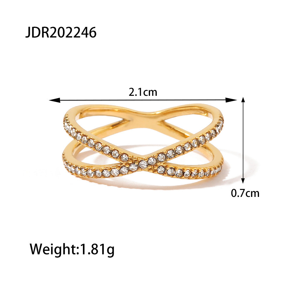 Simple Cross Inlaid Diamond Ring for Women, Stylish and Versatile Tail Ring, Fashionable and Personalized, Non-Fading Ring