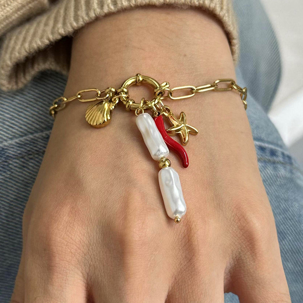 2H Stainless Steel Ocean Sailor Buckle Necklace Design Pearl Pendant Necklace Fashion Jewelry for Women