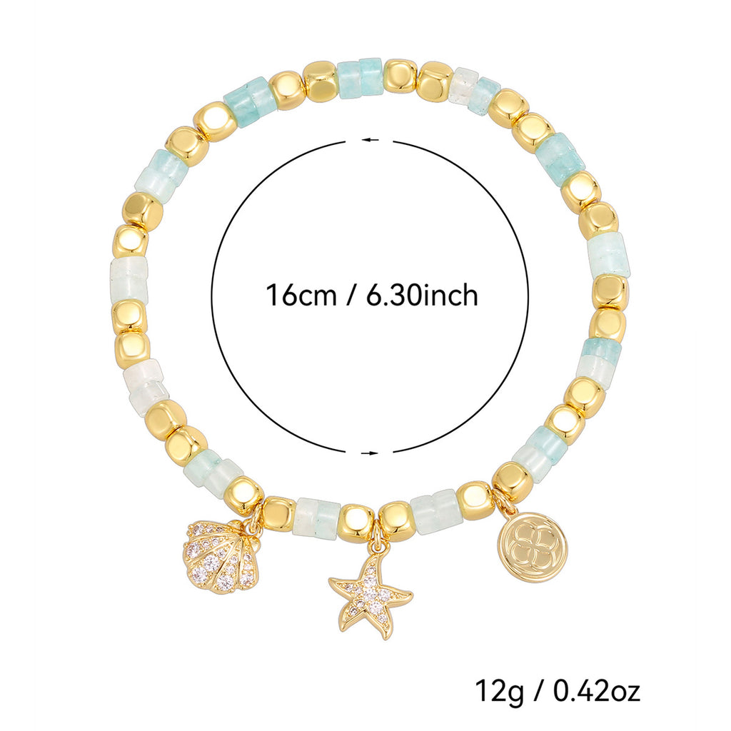 CYB0237 Copper plating14k Gold New Beach Bracelet Shell Starfish Zircon Beads
