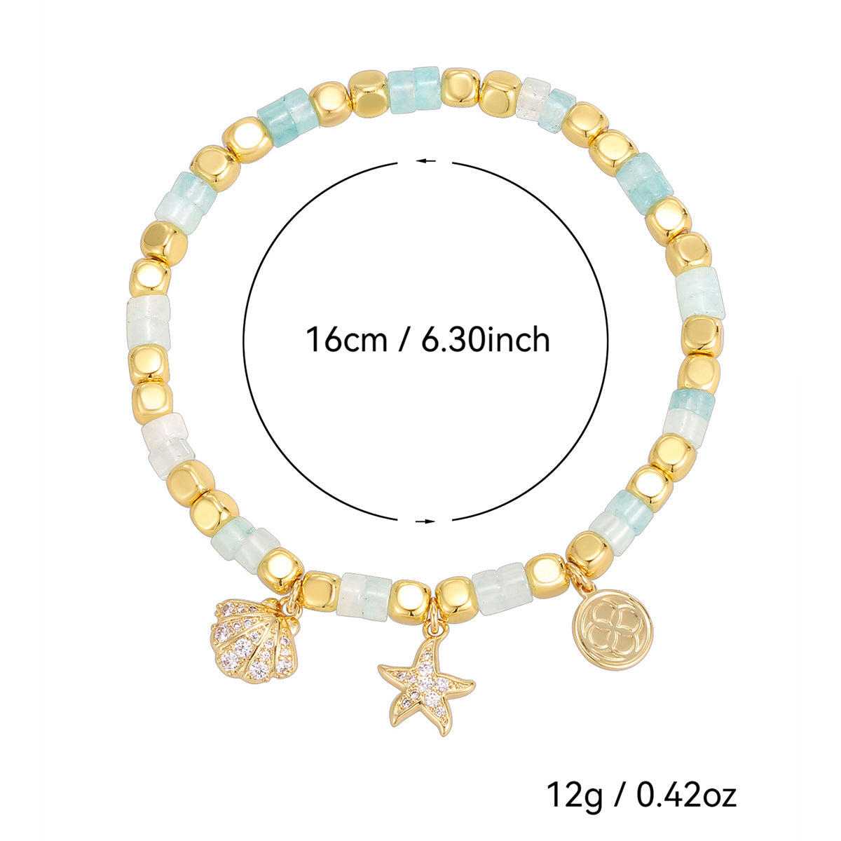 CYB0237 Copper plating14k Gold New Beach Bracelet Shell Starfish Zircon Beads
