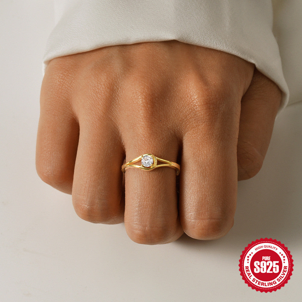 Hot Sale S925Sterling Silver Water Drop Inlaid Diamond Open Ring Wedding Meaning Ring Korean Style Index Finger Ring