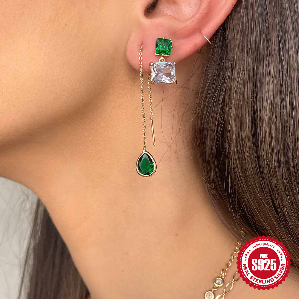 S925Pure Silver gold Water Drop Earrings Fashion Style Socialite Earrings Jewelry