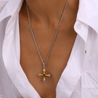 2H Stainless Steel Color Block Cross Necklace Collarbone Chain Jewelry