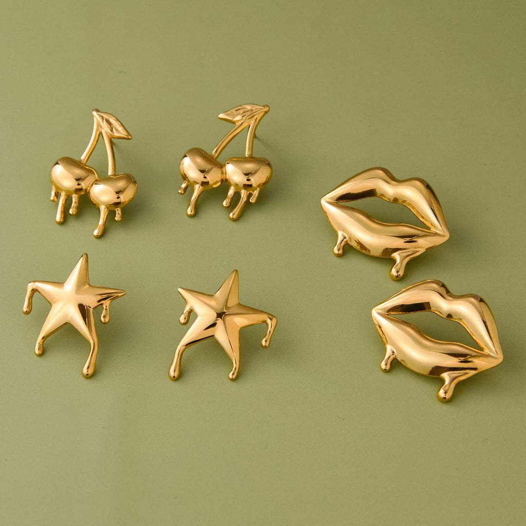 Stainless Steel Liquid Cherry Earrings Stud Earrings Jewelry for Women Non-Fading