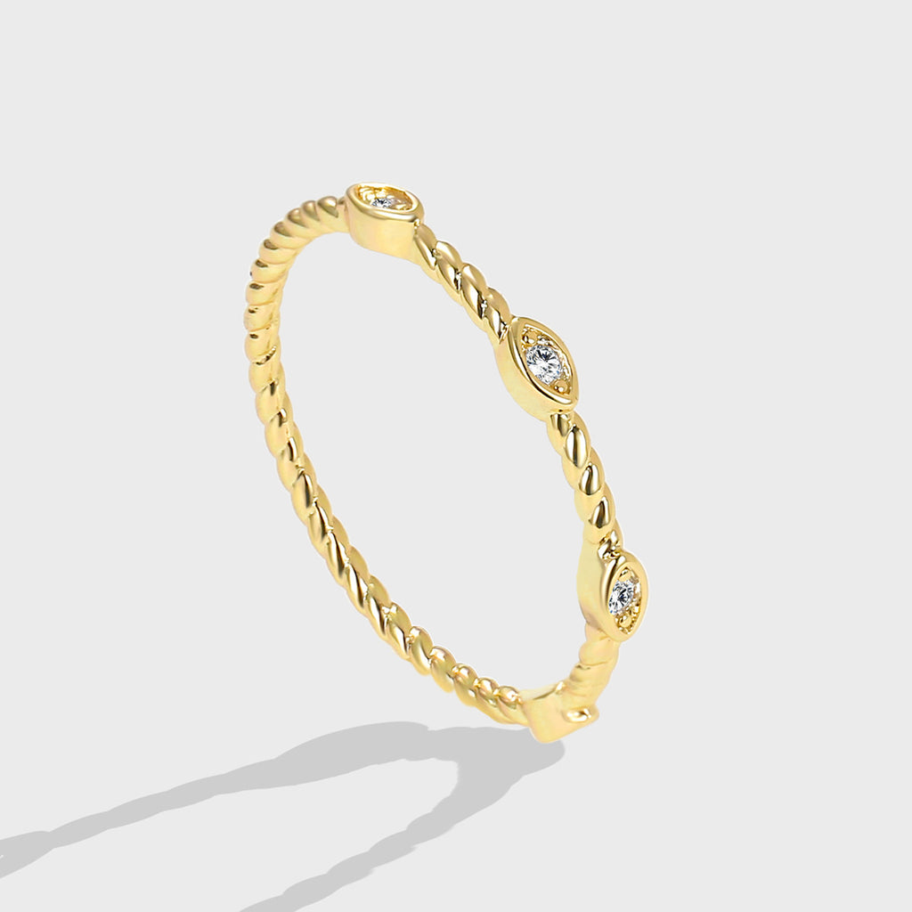 R0267  Twisted Copper Inlaid Zirconia Real Gold Plated Ring Minimalist Personality Ring for Women Trendy