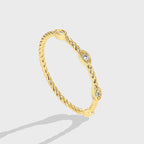 R0267  Twisted Copper Inlaid Zirconia Real Gold Plated Ring Minimalist Personality Ring for Women Trendy