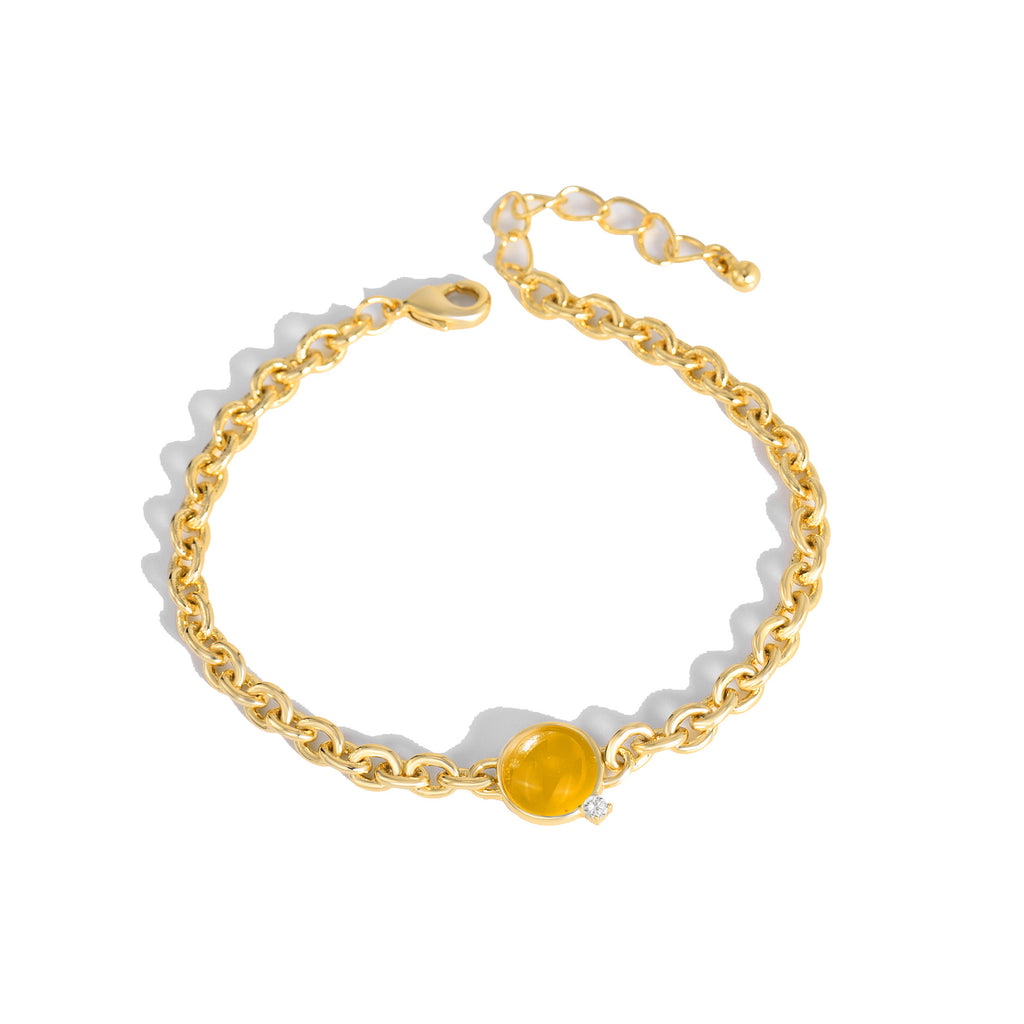 B0036 Exaggerated Natural Stone Round Bracelet for Women Bohemian Thick Chain Short Jewelry