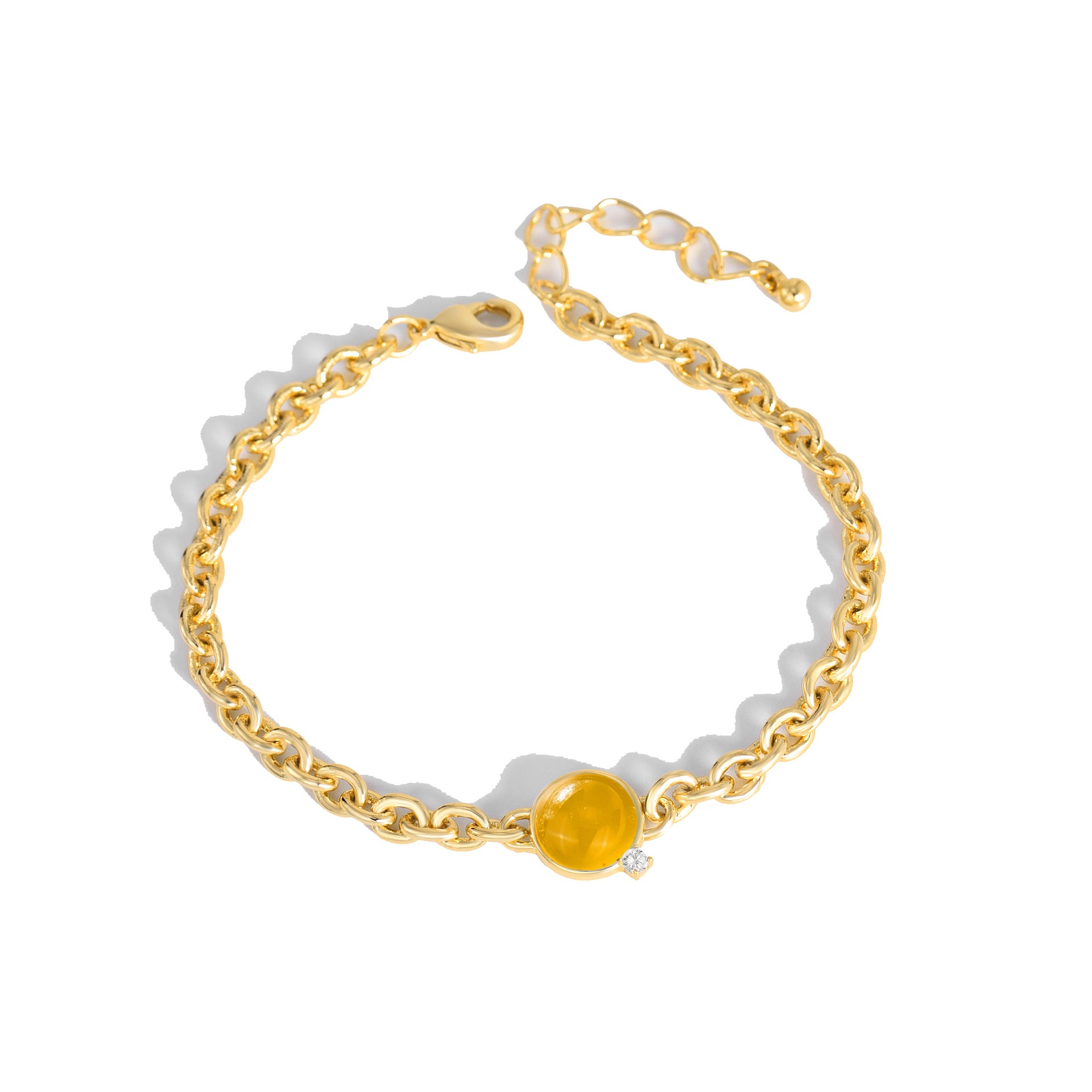 B0036 Exaggerated Natural Stone Round Bracelet for Women Bohemian Thick Chain Short Jewelry