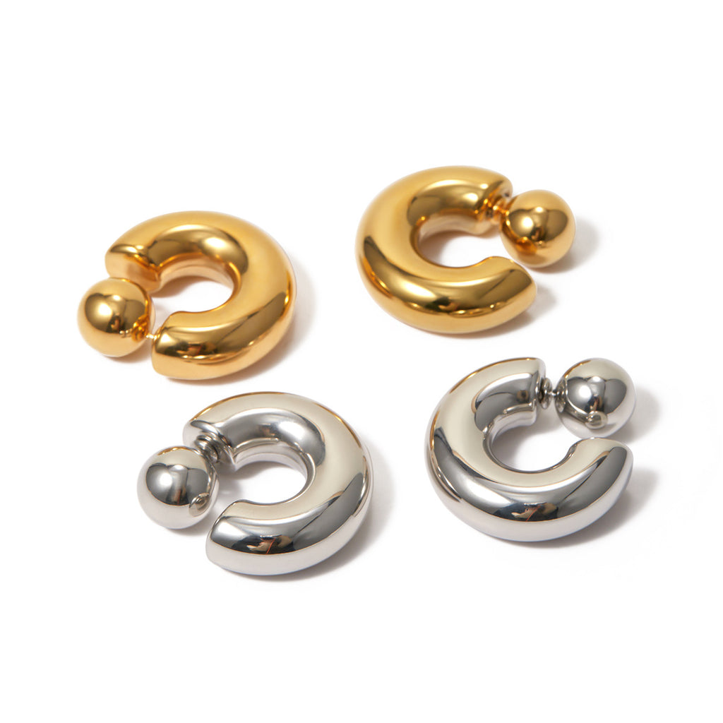 16K Gold Stainless Steel Front and Back Wear C Unique Design Earrings for Women