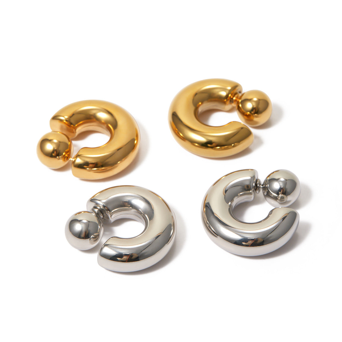 16K Gold Stainless Steel Front and Back Wear C Unique Design Earrings for Women