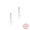 Cross Moon Star 925 Sterling Silver Earrings — design contour — jewelry finish and design detail