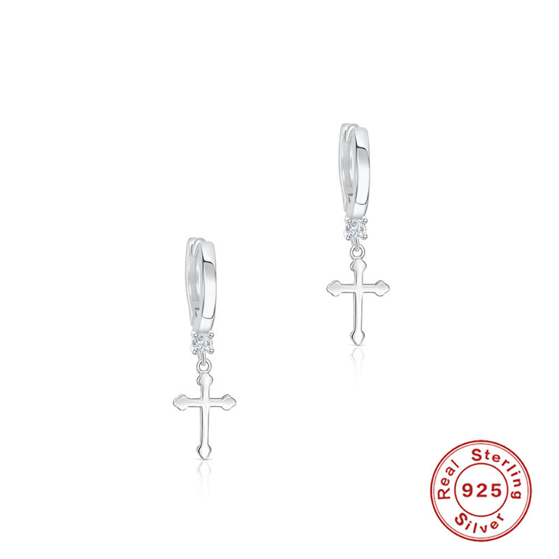 S925Sterling Silver Star Moon Inlaid Diamond Opal Hoop Earrings Cross Ear Clips Earrings Hot Sale Trendy Women's Ear Jewelry