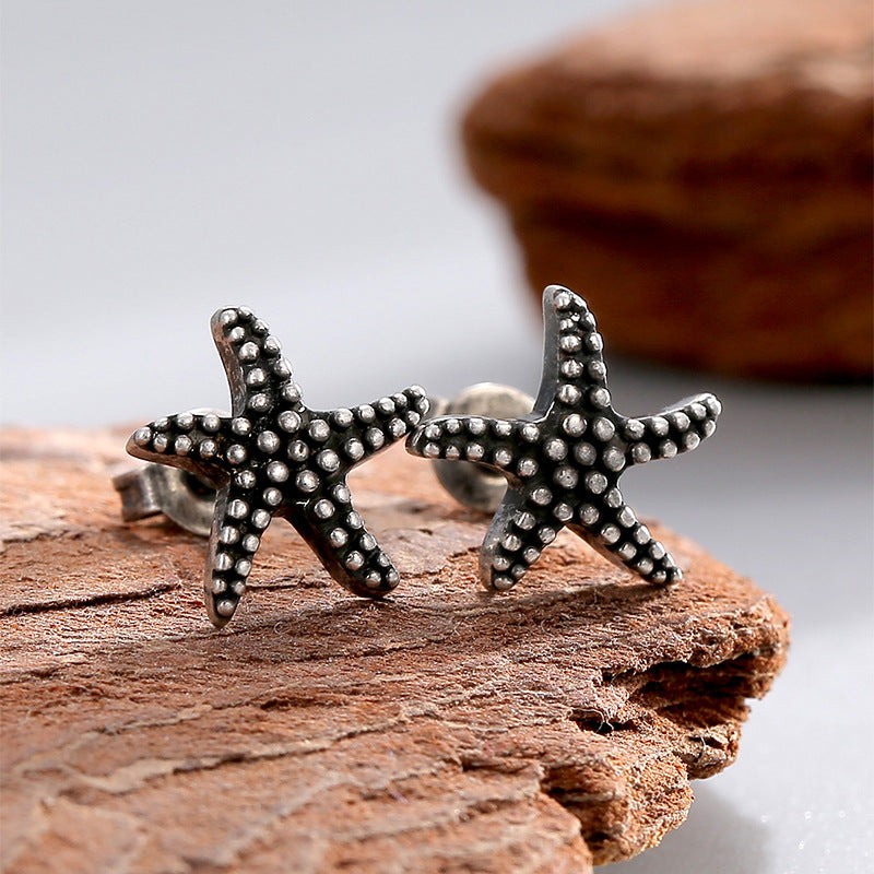 E0718 Summer Ocean Elements Ancient silver Starfish Earrings for Women Fashion Minimalist Style Ear Jewelry