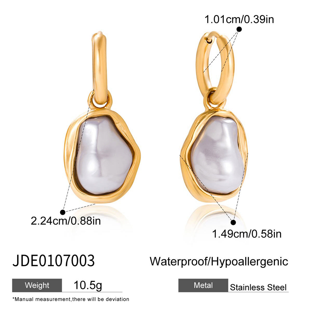 Stainless Steel Imitation Baroque Pearl Earrings Jewelry for Women Non-Fading Ear Clips