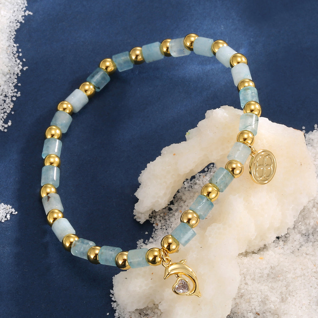 B0262 Copper plating14k Gold Dolphin Fashion Beaded Zircon Bracelet