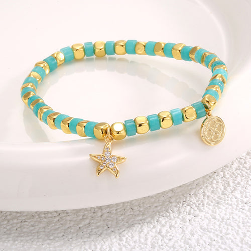 14K Gold-Plated Brass Starfish Star CZ Bracelet in a gold-tone brass finish