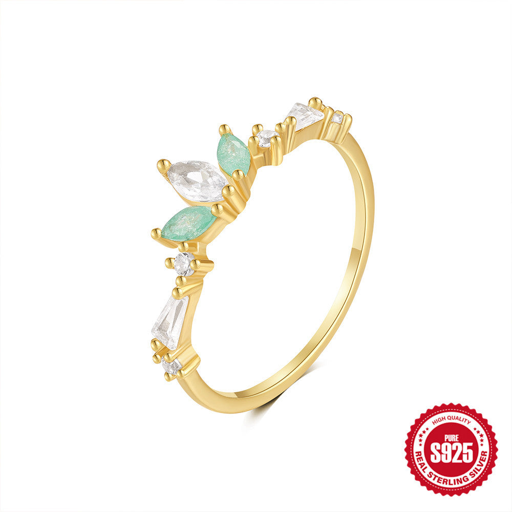 S925Sterling Silver Color Diamond Sweet Ring Female Japanese and Korean Minimalist Style Small Index Finger Ring