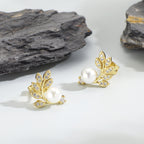 Small Design Olive Leaf Pearl Style Earrings Inlaid with zirconia S925Silver Needle Women's Leaf Earrings