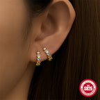 S925Sterling Silver Rainbow Colorful Star Moon Earrings Hoop Daily Wear Diamond-Studded Ear Clips Ear Jewelry for Women