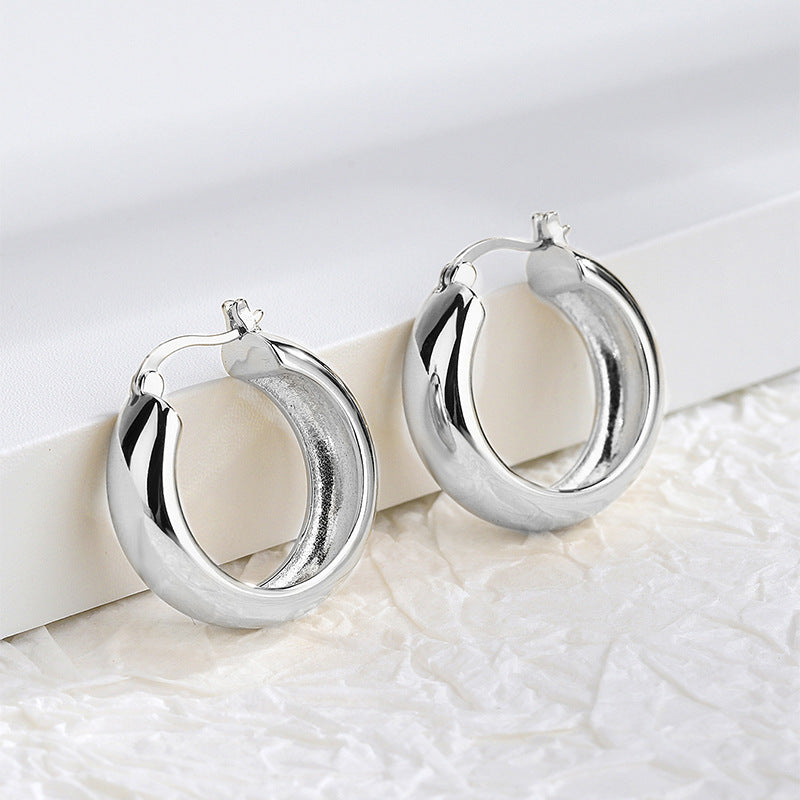E0273 Vintage Glossy Metal Texture C Exaggerated Hoop Earrings for Women with Real Gold Plating