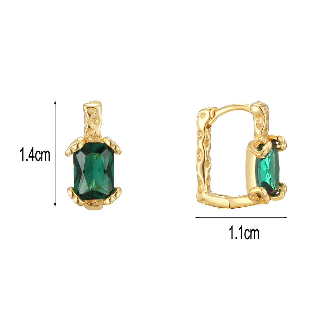 SE0329 S925Silver Original Retro Design Green Zircon Hoop Earrings Sweet Cool Earrings