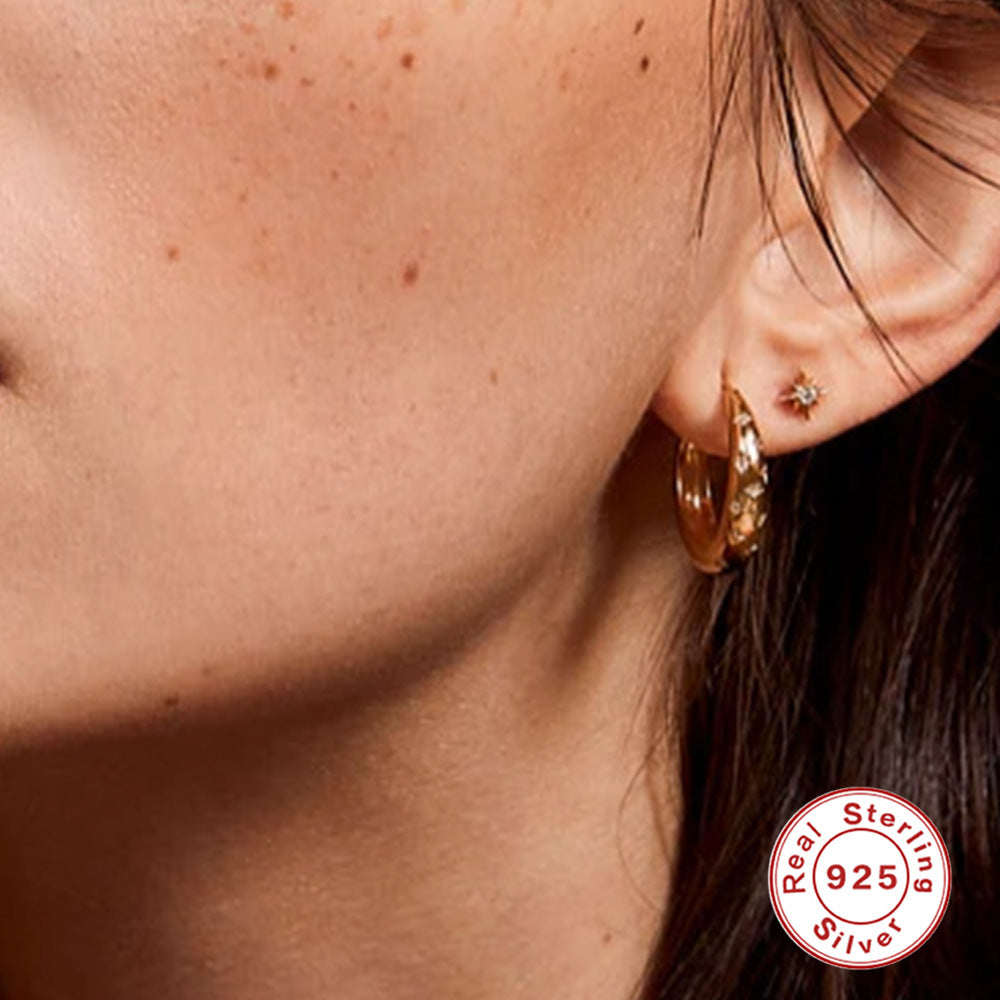 S925Pure Silver Classic Inlaid Diamond Five-Pointed Star Eight-Pointed Star Hoop Earrings Ear Clips Ear Jewelry Hot-Selling High-End Earrings