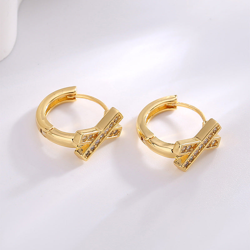 E0672 Fashion Design X Shaped Earrings Women's Micro-encrusted Zirconia Simple Ear Buckle