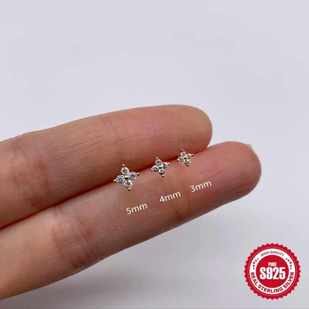 S925Sterling Silver Small Flower Stud Earrings Fashion Hot-Selling Simple Style Pure Silver Earring Set