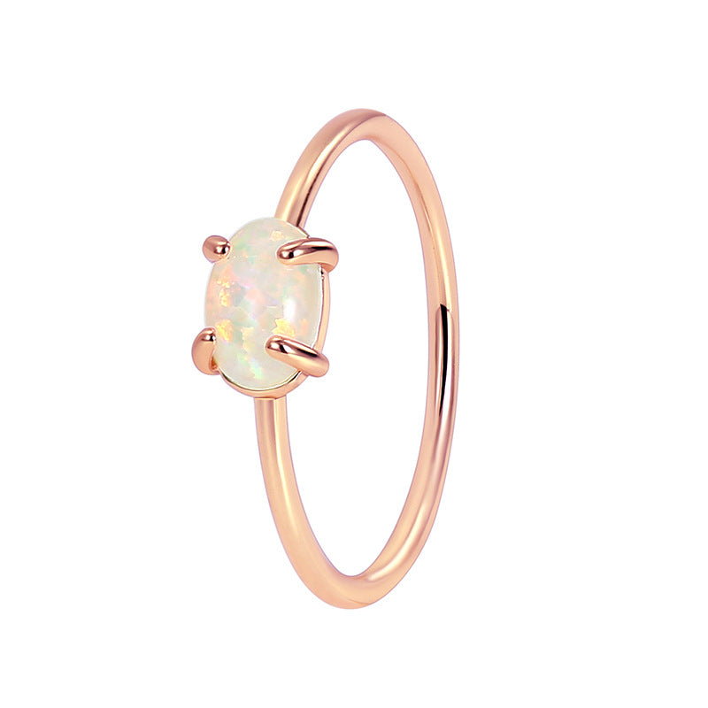 R0289 Gold-Plated Brass Ring for Women, Simple Inlaid Opal Versatile Ring