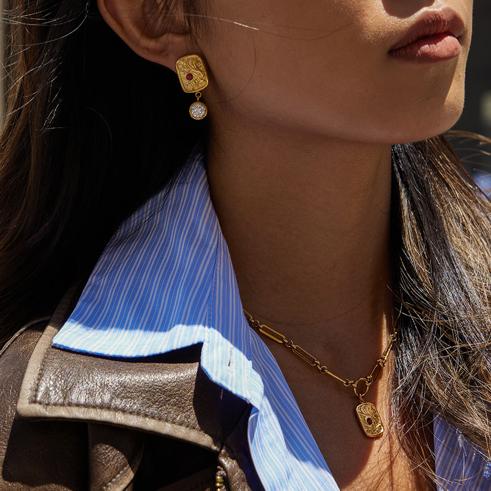 2H Original Zircon Necklace Earrings Stainless Steel Bracelet Jewelry for Women Non-Fading