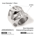 18k Gold Stainless Steel Large Hammer Pattern Open Ring Fashion Simple Unique Design Ring