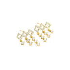 E0092 Earrings Silver Needle Geometric Rhombus Inlaid Zircon Tassel Earrings Fashion Earrings for Women