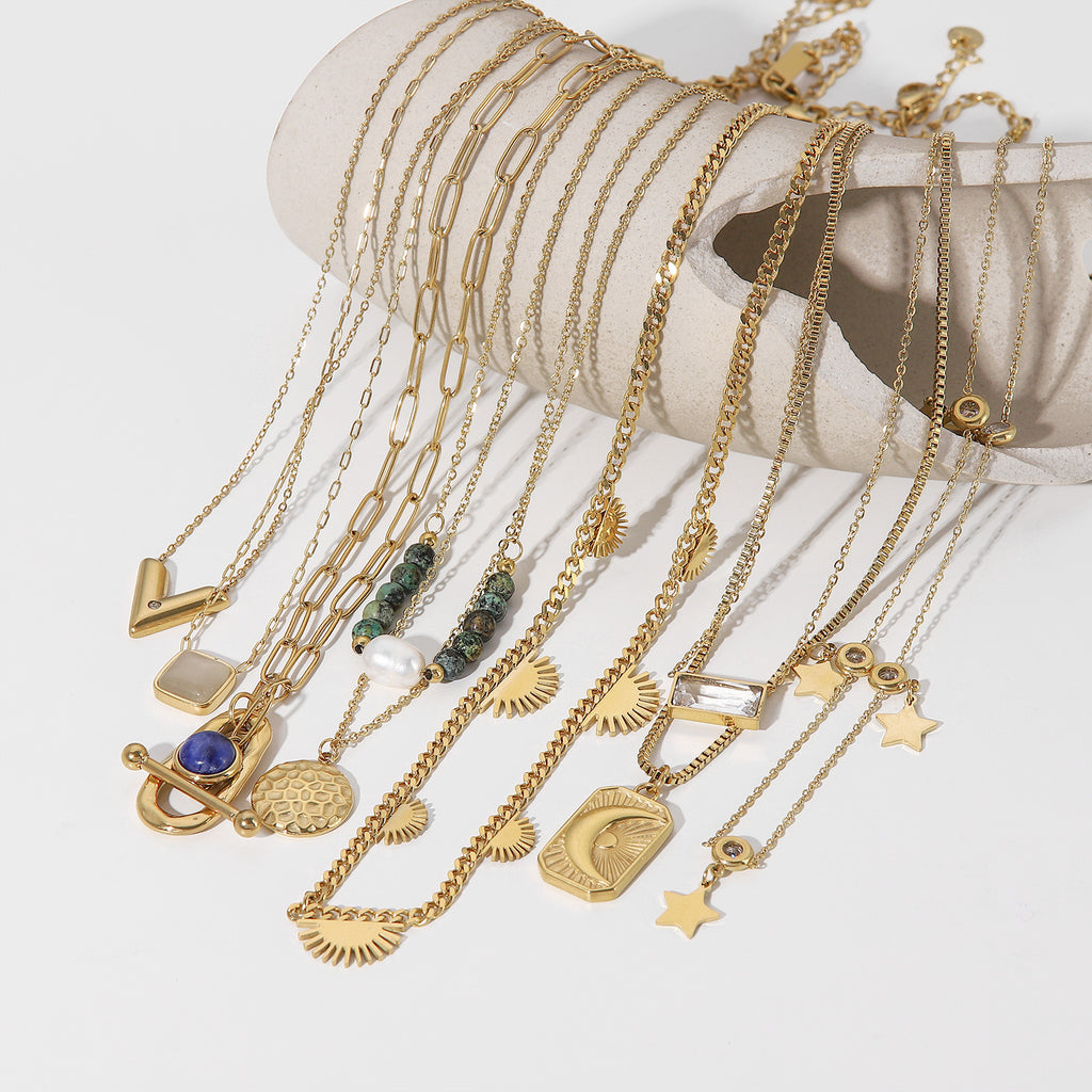 French New Retro Style14K Gold Stainless Steel Necklace Women's Jewelry Fashion Personality Pendant Necklace