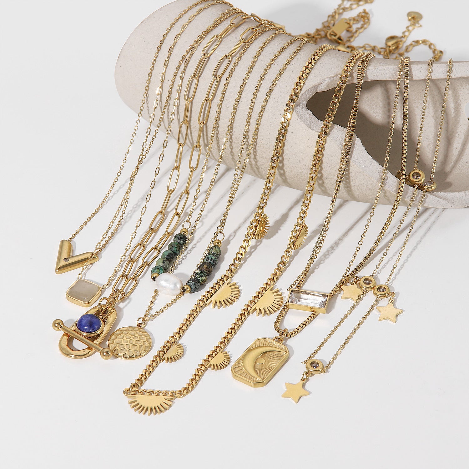 French New Retro Style14K Gold Stainless Steel Necklace Women's Jewelry Fashion Personality Pendant Necklace