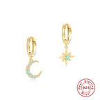 S925Sterling Silver Star Moon Inlaid Diamond Opal Hoop Earrings Cross Ear Clips Earrings Hot Sale Trendy Women's Ear Jewelry