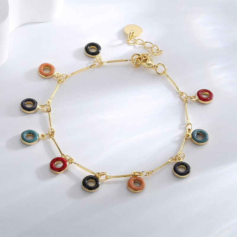 B0161 Fashion Colorful Circle Resin Bracelet for Women Brass Gold Plated Bohemian Style