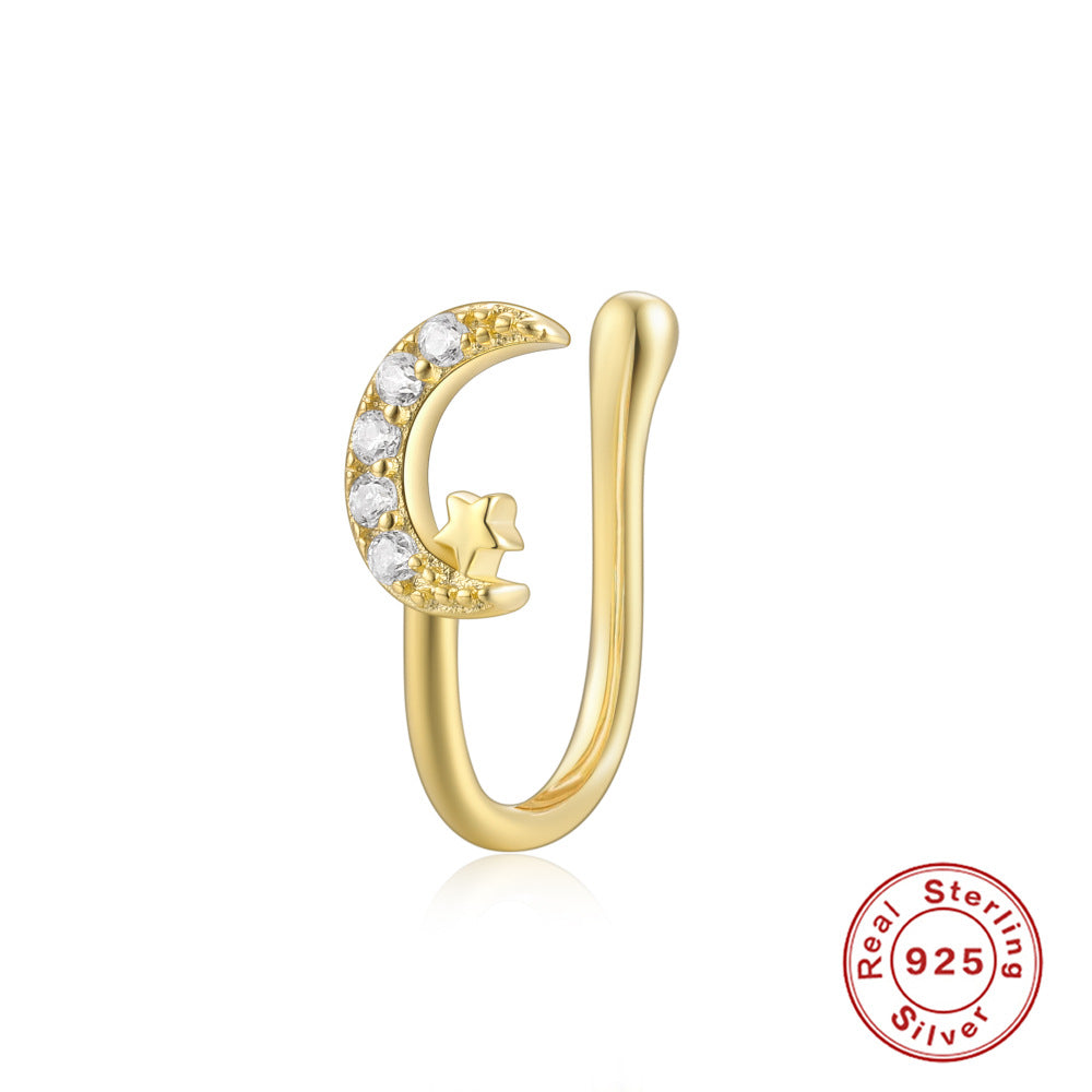 New S925Sterling Silver Geometric Water Drop Lightning Diamond Nose Ring Creative Style nose cuff Piercing jewelry