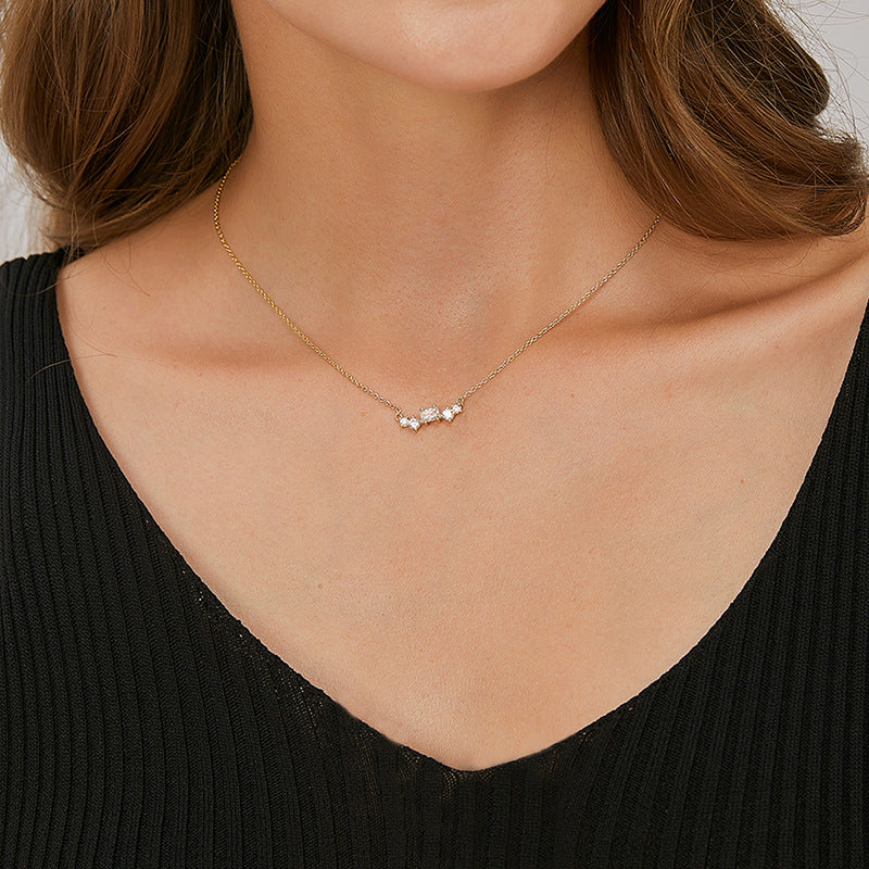 N0190 Fashion Retro Design Pendant for Women Layered Geometric Zircon Necklace Jewelry