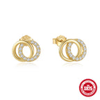 925Sterling Silver Double Circle Diamond Stud Earrings Korean Style Design Sense Simple New Earrings