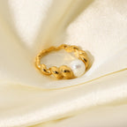 2H Vintage Style18K Gold-Plated Stainless Steel Ring Braided Style Ring for Women Fashion Ring Style