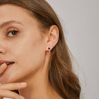 E0362 Mediterranean Vintage Brass Gold Plated Blue Zircon Stud Earrings U Micro-set White Zirconia Earrings