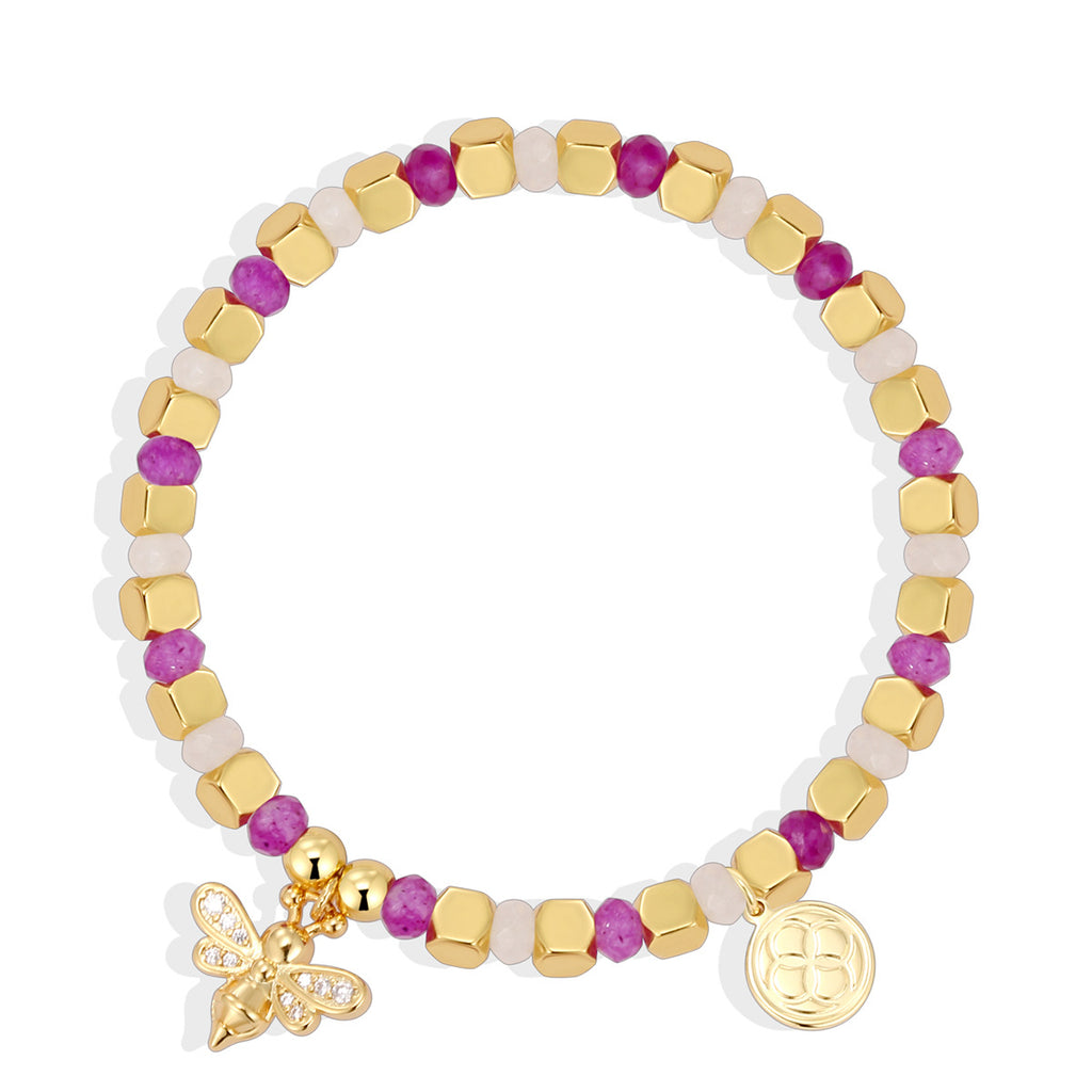 CYB0274 Bee Pendant Zircon Beaded Bohemian Chalcedony Bracelet
