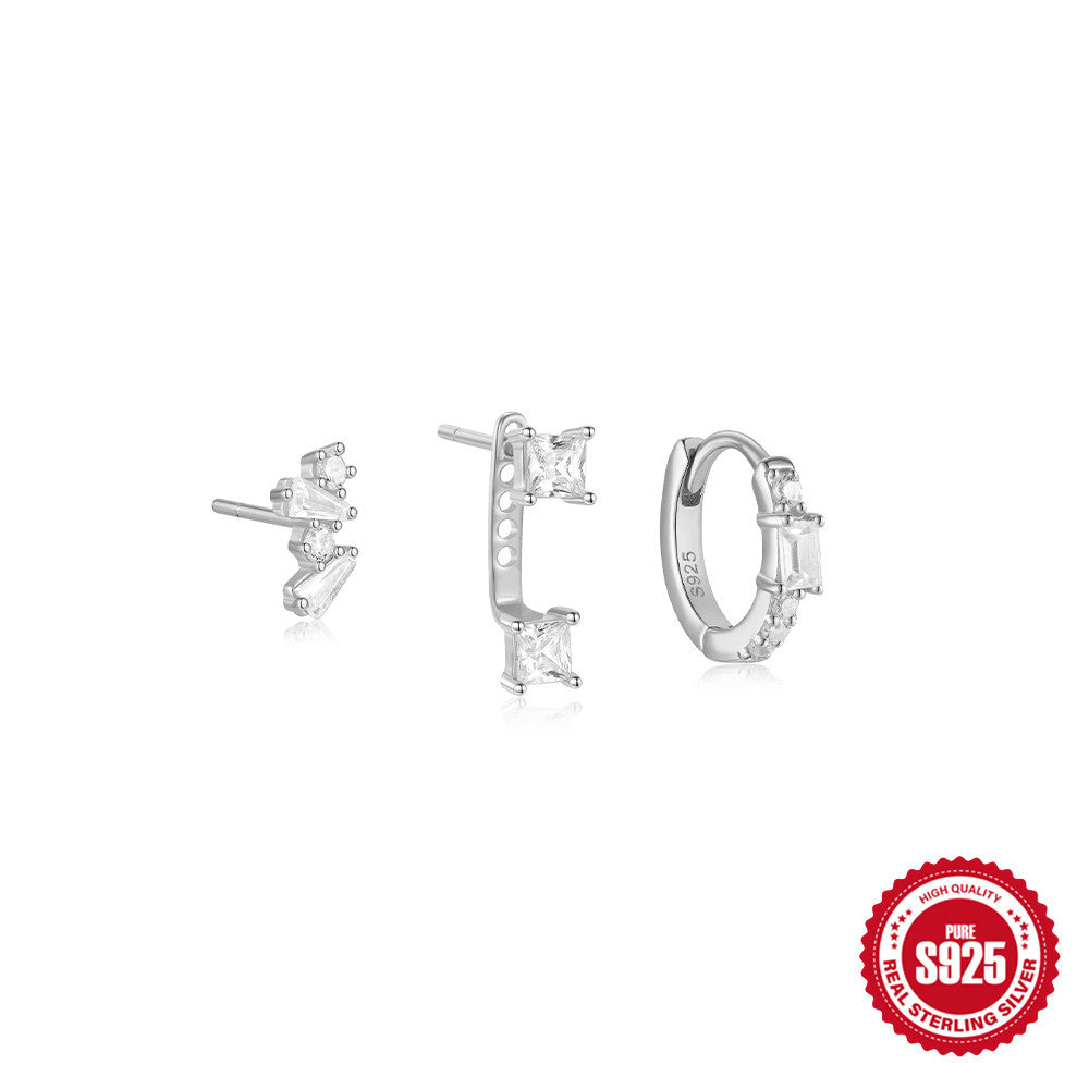 925Sterling Silver Diamond Minimalist Hoop Earrings Stud Earrings Jewelry Set Hot-Selling Design Earrings