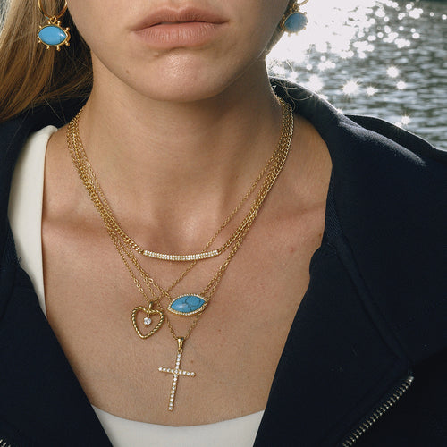 Cross Cubic Zirconia Stainless Steel 18K Gold-Plated Pendant Necklace — front view