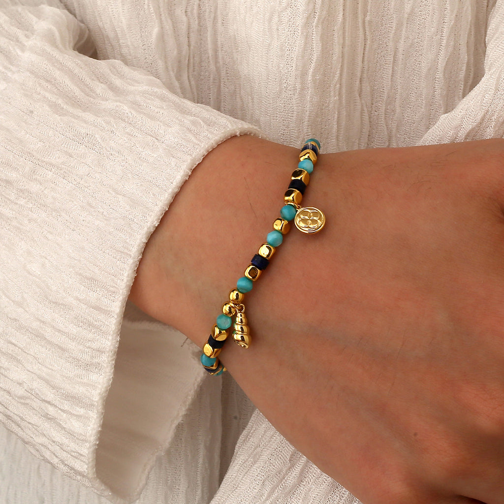 B0297 Fashion Bohemian Conch Bracelet Trendy New Lapis Lazuli Blue Shell Vintage Beaded